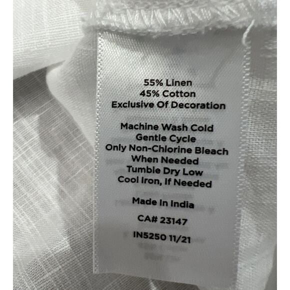 Talbots Popover Top Womens SP Linen Blend Embroidered Split Neck Tassels Boho - Picture 5 of 11